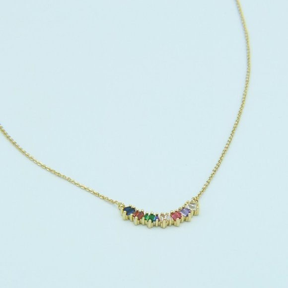 Rainbow Curve Crystal Bar Pendant Necklace - Picture 7 of 11